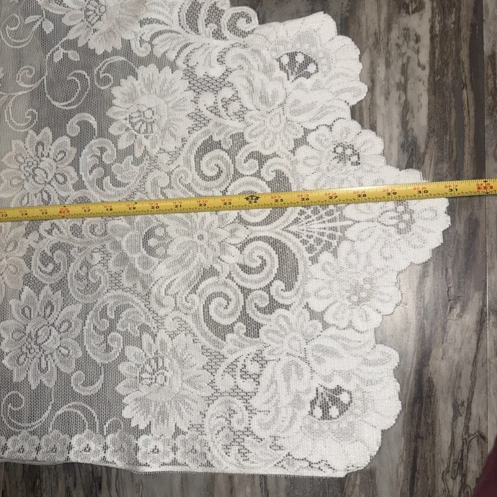 Set Of 2 White Sheer Lace Valance Curtains 38X31 Each Cottage County Floral